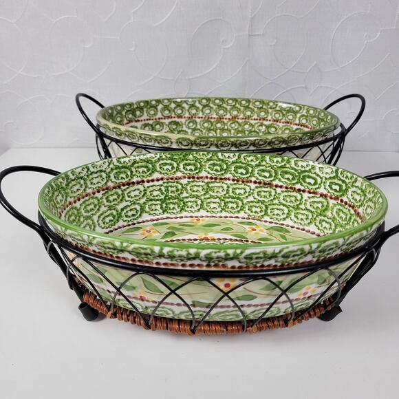 Set of 2 Temp-tations by Tara Casserole Dishes Green Old World Oval Serving Rack - Picture 7 of 13